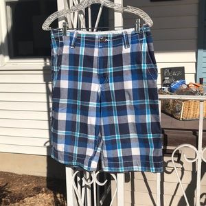 Aeropostale Men’s Blue, Gray, White, Teal  Plaid Cotton Shorts Size 28
